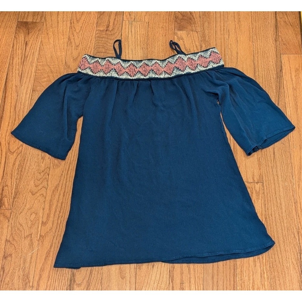 Boho Coastal Off Shoulder Embroidered Mini Dress Tunic Festival Cottagecore M‎